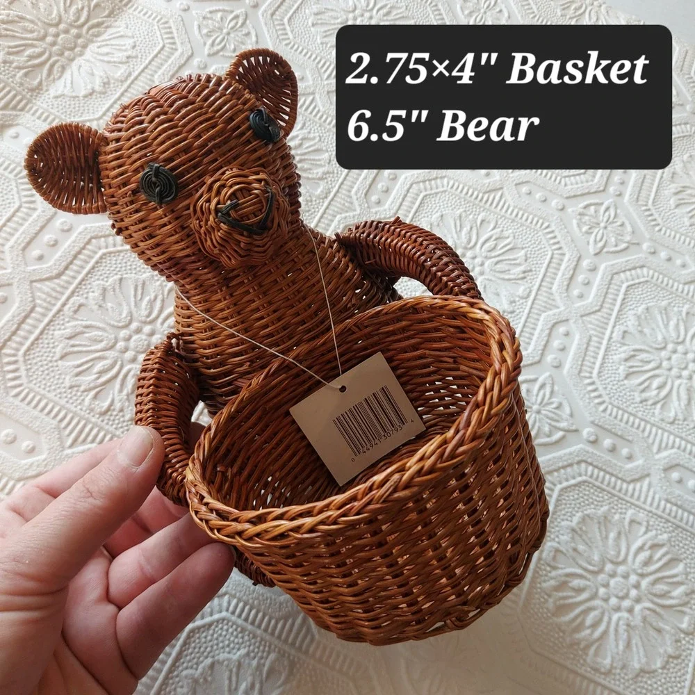 Vintage 1994 Chadwick Woven Fern Teddy Bear Basket Planter Brown Wicker 30793